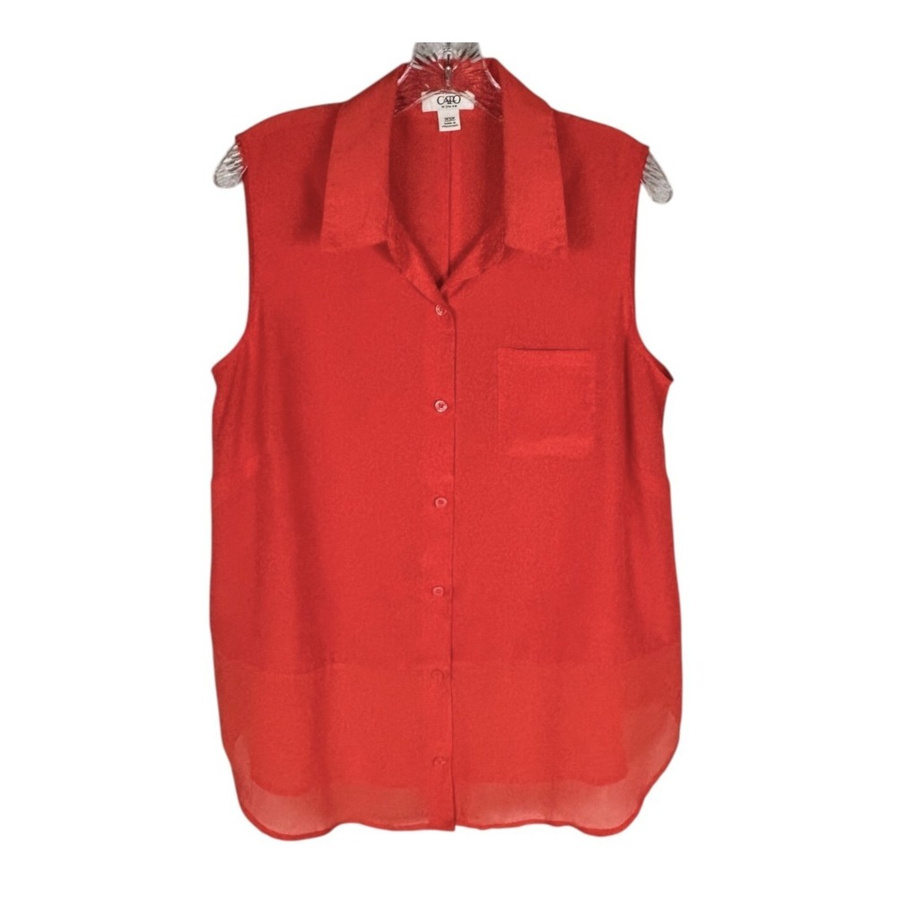 Cato Plus Size Blouse 14/16W Orange Sleeveless Button Front Sheer Lightweight